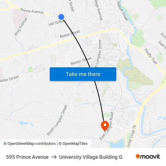 595 Prince Avenue to University Village Building G map