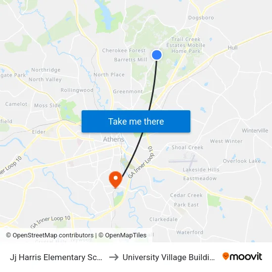 Jj Harris Elementary School to University Village Building G map