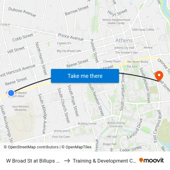 W Broad St at Billups St Ob to Training & Development Center map