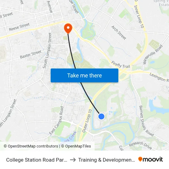 College Station Road Park & Ride to Training & Development Center map