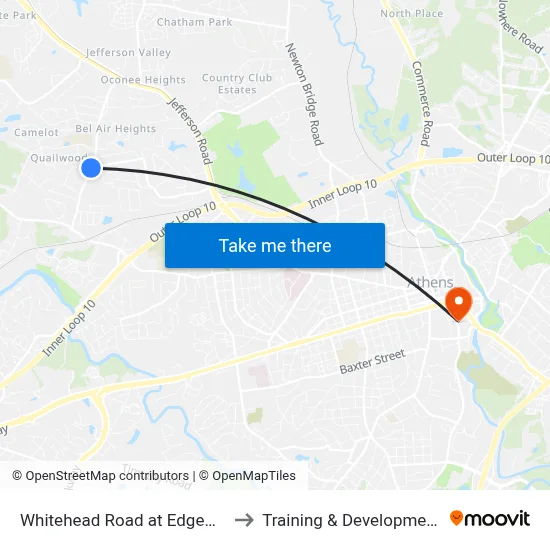 Whitehead Road at Edgewood Drive to Training & Development Center map