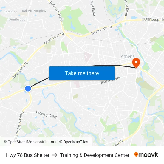 Hwy 78 Bus Shelter to Training & Development Center map