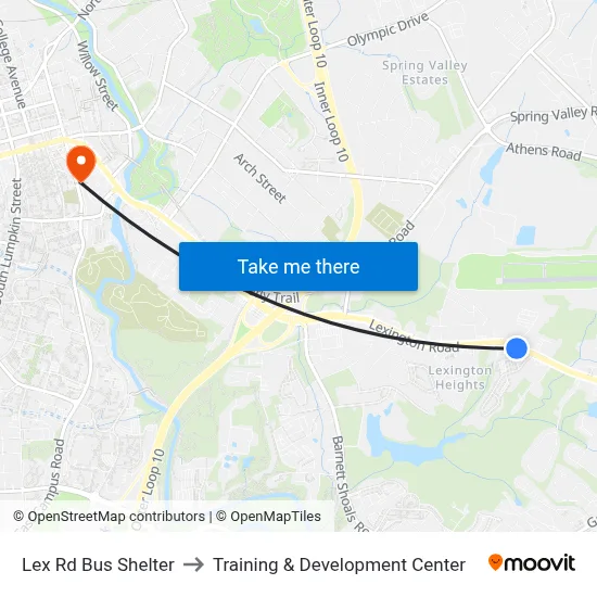 Lex Rd Bus Shelter to Training & Development Center map