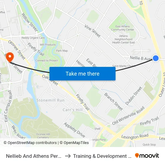 Nellieb And Athens Perimeter to Training & Development Center map