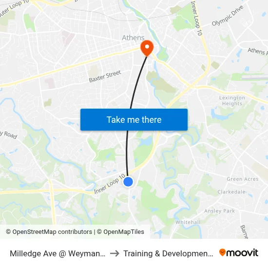 Milledge Ave @ Weymand Cir Sb to Training & Development Center map