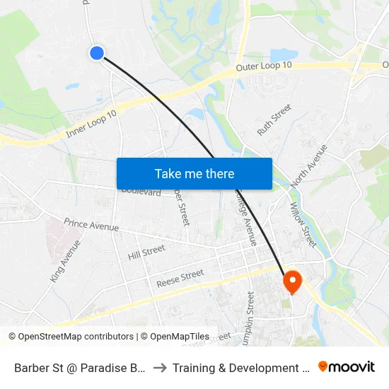 Barber St @ Paradise Blvd Nb to Training & Development Center map
