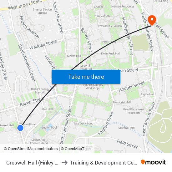 Creswell Hall (Finley St.) to Training & Development Center map