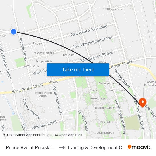Prince Ave at Pulaski St Ob to Training & Development Center map