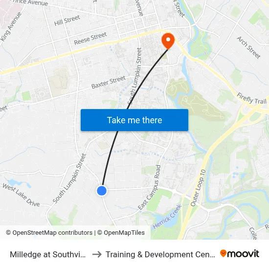 Milledge at Southview to Training & Development Center map