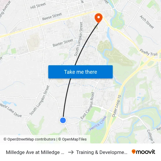 Milledge Ave at Milledge Ave Ext Ib to Training & Development Center map