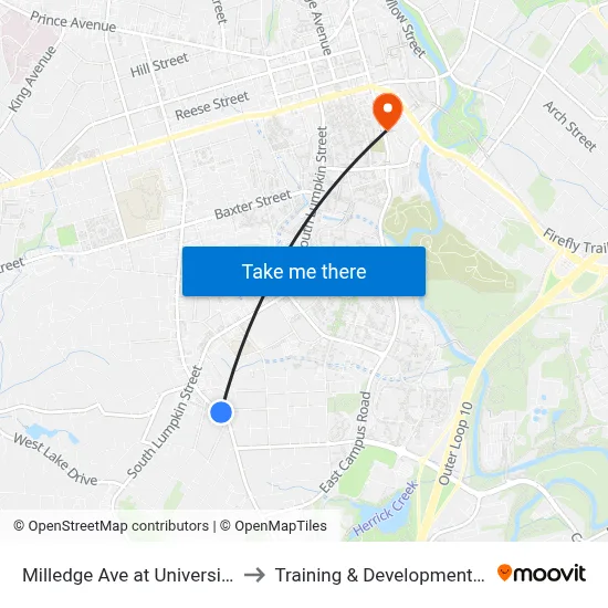 Milledge Ave at University Dr Ib to Training & Development Center map