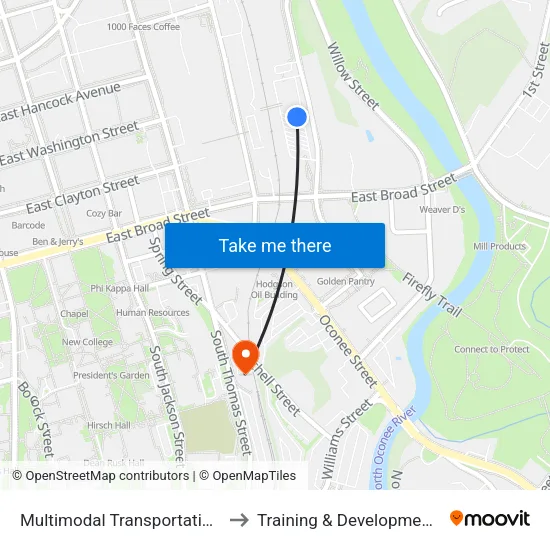 Multimodal Transportation Center to Training & Development Center map