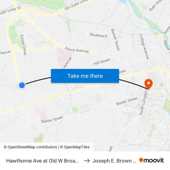 Hawthorne Ave at Old W Broad St Ib to Joseph E. Brown Hall map