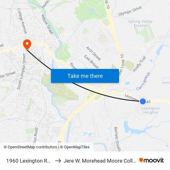 1960 Lexington Road to Jere W. Morehead Moore College map