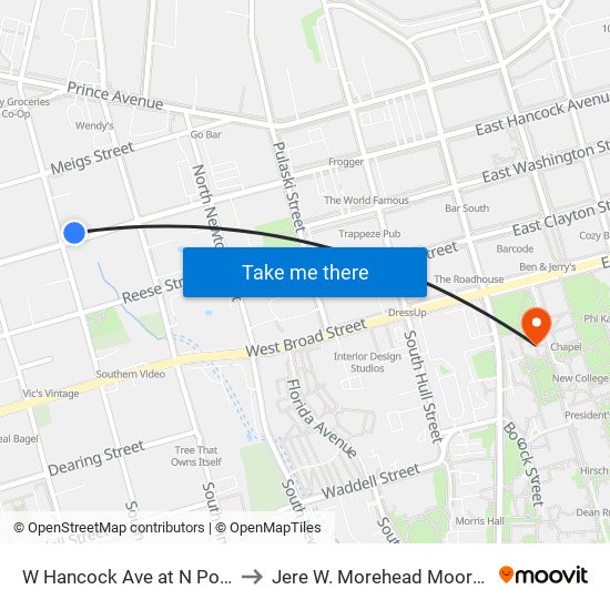 W Hancock Ave at N Pope St Ob to Jere W. Morehead Moore College map