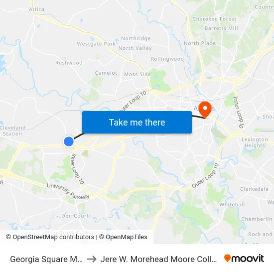 Georgia Square Mall to Jere W. Morehead Moore College map