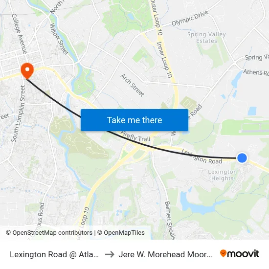 Lexington Road @ Atlas Way Ib to Jere W. Morehead Moore College map