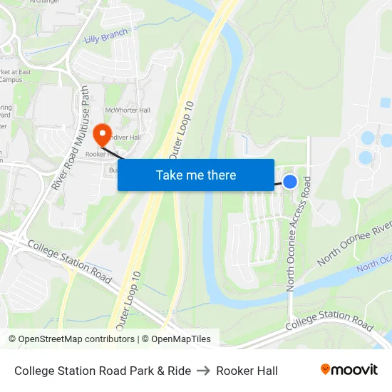 College Station Road Park & Ride to Rooker Hall map