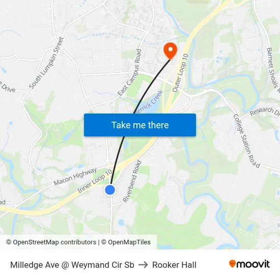 Milledge Ave @ Weymand Cir Sb to Rooker Hall map