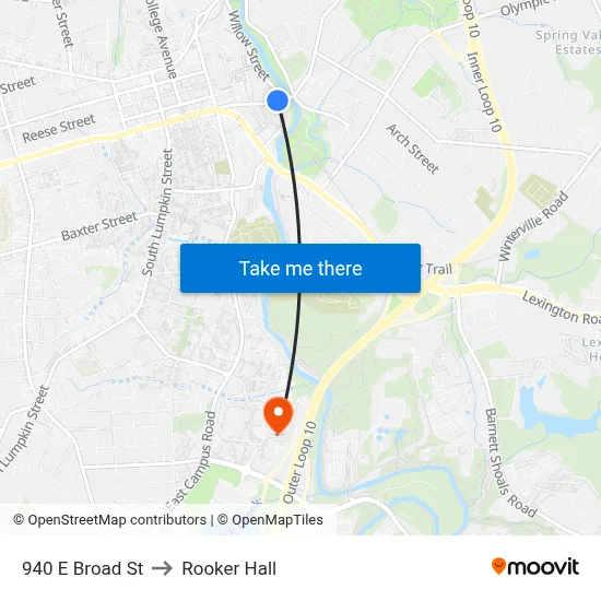 940 E Broad St to Rooker Hall map