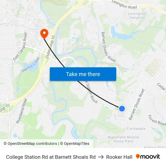 College Station Rd at Barnett Shoals Rd to Rooker Hall map
