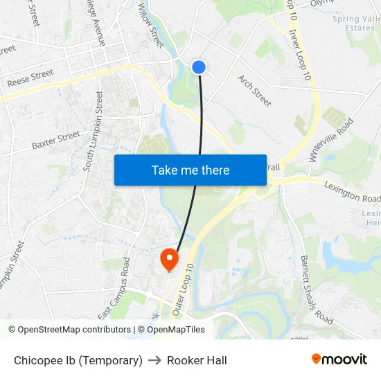 Chicopee Ib (Temporary) to Rooker Hall map