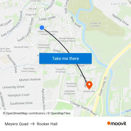 Meyers Quad to Rooker Hall map