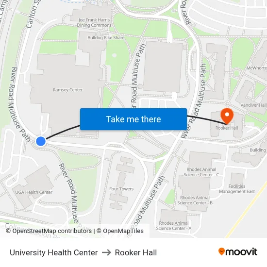University Health Center to Rooker Hall map
