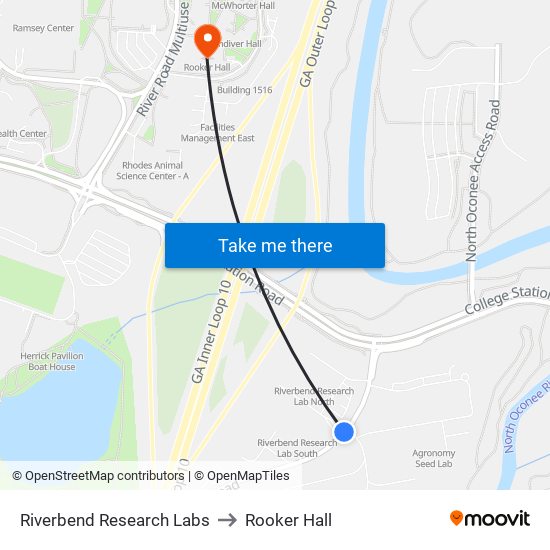 Riverbend Research Labs to Rooker Hall map