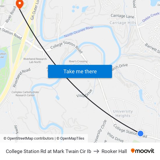 College Station Rd at Mark Twain Cir Ib to Rooker Hall map