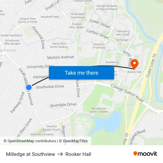 Milledge at Southview to Rooker Hall map