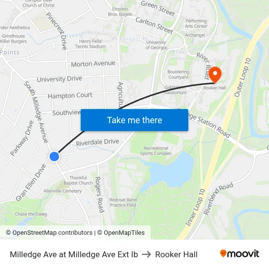 Milledge Ave at Milledge Ave Ext Ib to Rooker Hall map