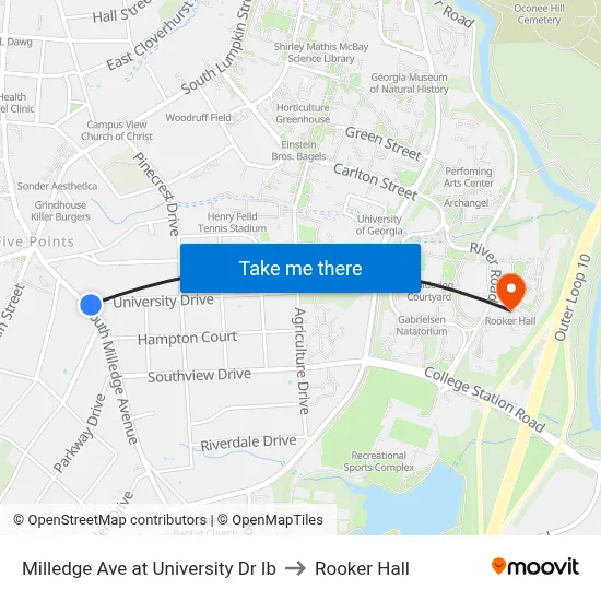 Milledge Ave at University Dr Ib to Rooker Hall map