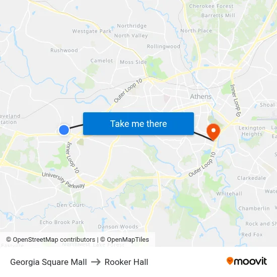 Georgia Square Mall to Rooker Hall map