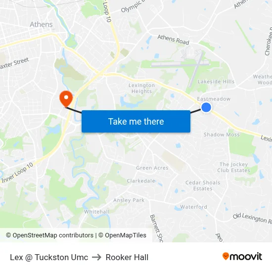 Lex @ Tuckston Umc to Rooker Hall map