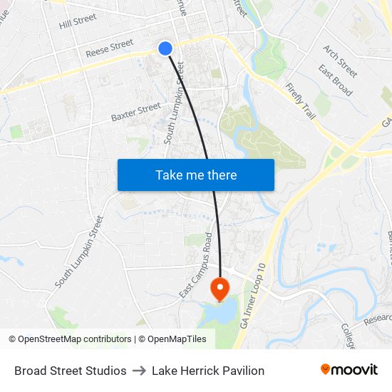 Broad Street Studios to Lake Herrick Pavilion map