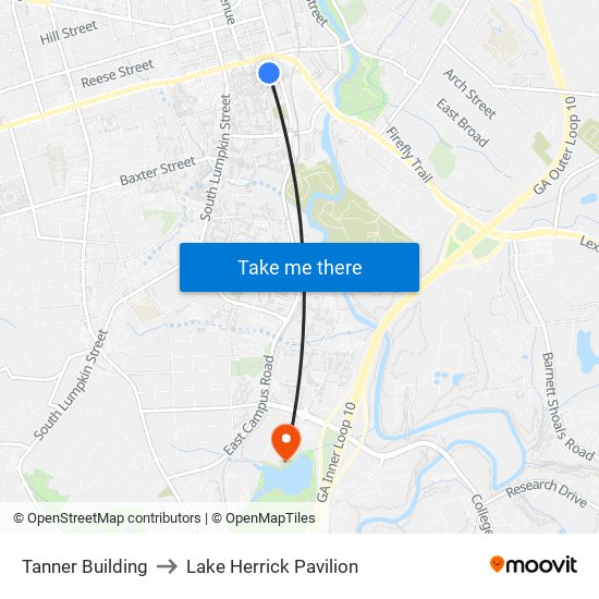 Tanner Building to Lake Herrick Pavilion map