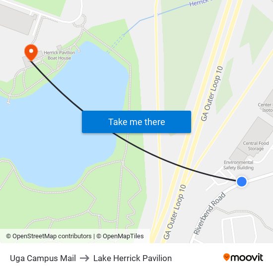 Uga Campus Mail to Lake Herrick Pavilion map