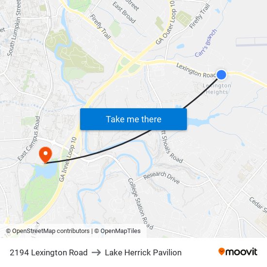 2194 Lexington Road to Lake Herrick Pavilion map