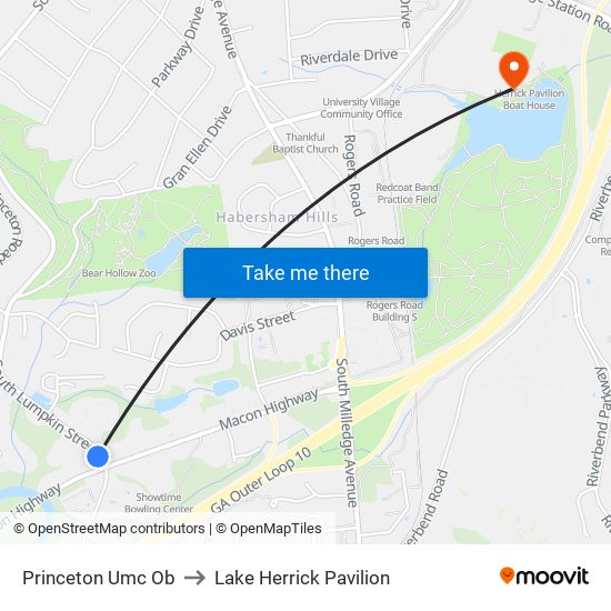 Princeton Umc Ob to Lake Herrick Pavilion map