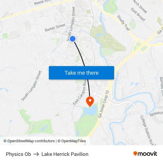 Physics Ob to Lake Herrick Pavilion map