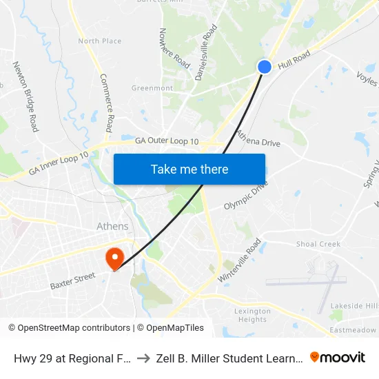 Hwy 29 at Regional First Care to Zell B. Miller Student Learning Center map
