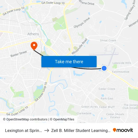 Lexington at Springtree to Zell B. Miller Student Learning Center map