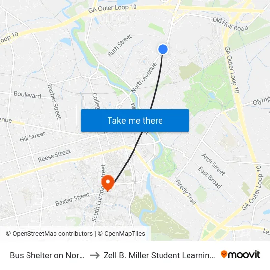 Bus Shelter on North Ave to Zell B. Miller Student Learning Center map