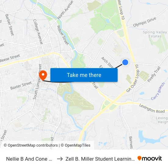 Nellie B And Cone Drive Ib to Zell B. Miller Student Learning Center map