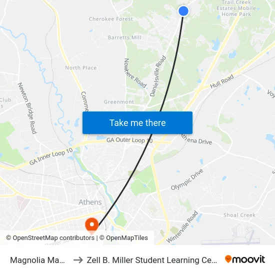Magnolia Manor to Zell B. Miller Student Learning Center map