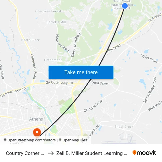 Country Corner Mhp to Zell B. Miller Student Learning Center map