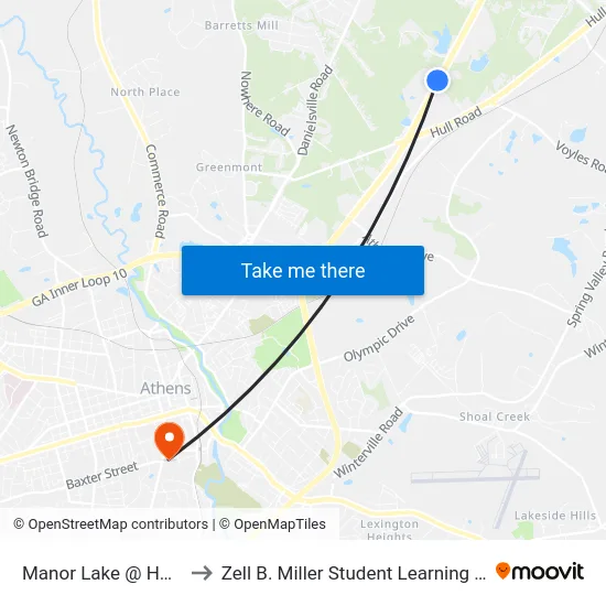 Manor Lake @ Hwy 29 to Zell B. Miller Student Learning Center map