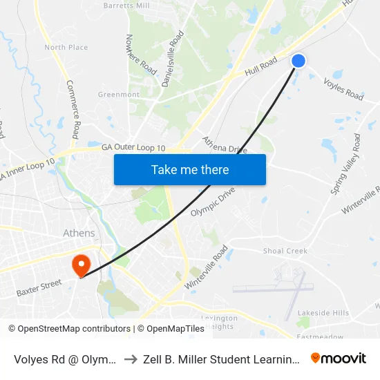 Volyes Rd @ Olympic Dr to Zell B. Miller Student Learning Center map