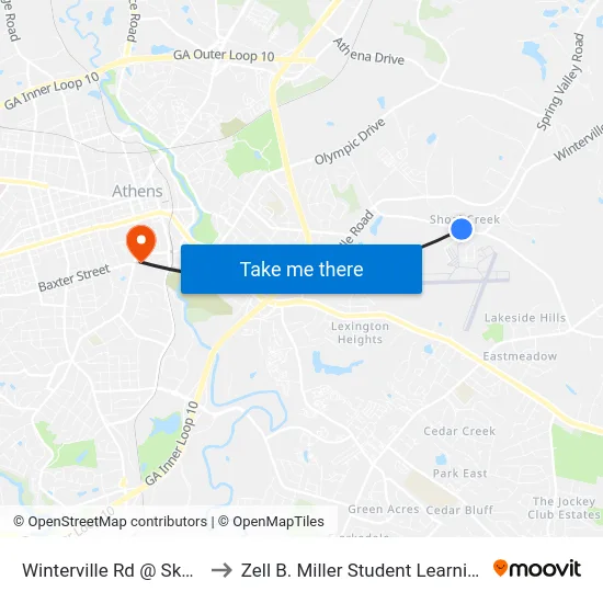 Winterville Rd @ Skelton Rd to Zell B. Miller Student Learning Center map